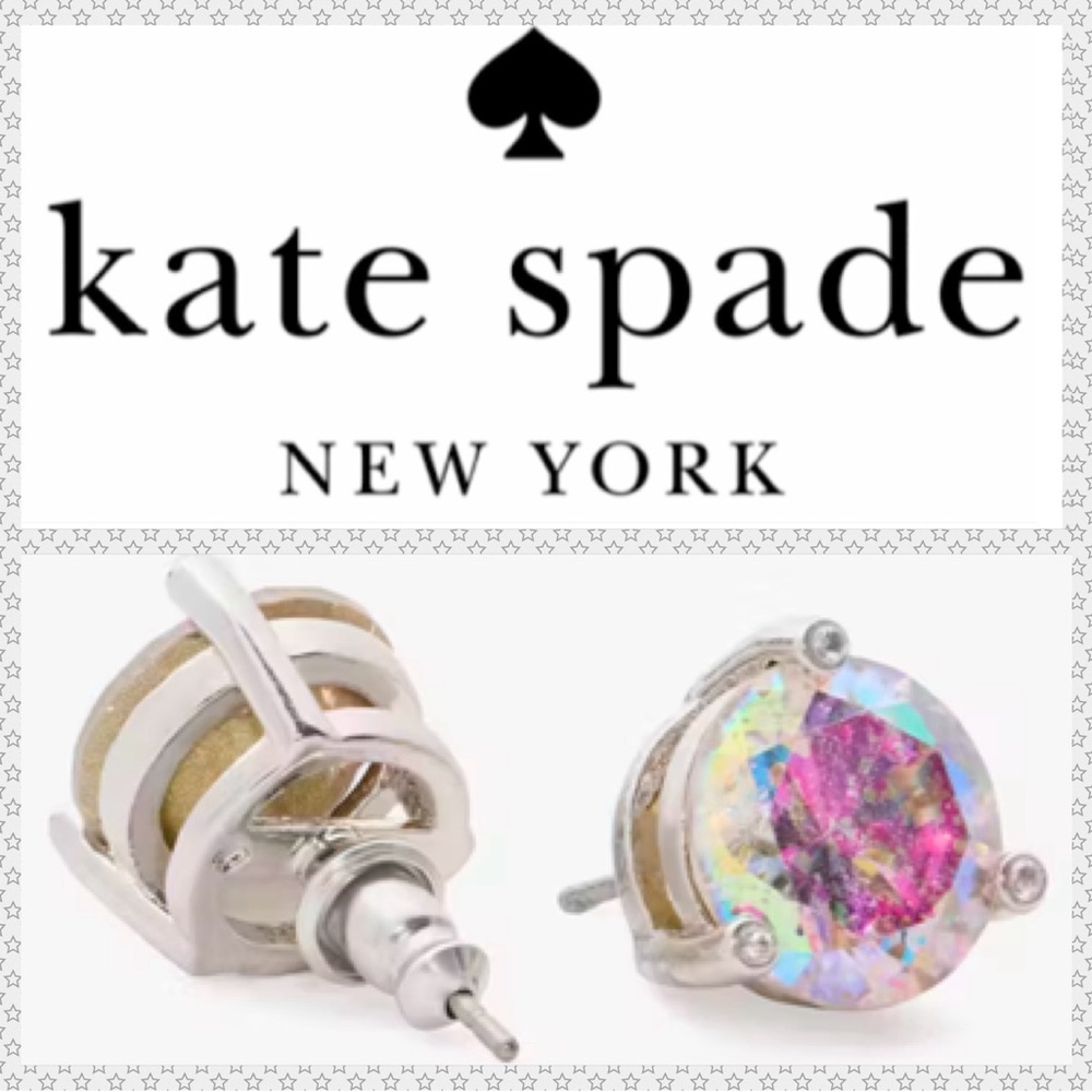 Kate Spade Cubic Zirconia Earrings Rise and Shine Glitter Studs Iridescent Clear - Picture 4 of 9